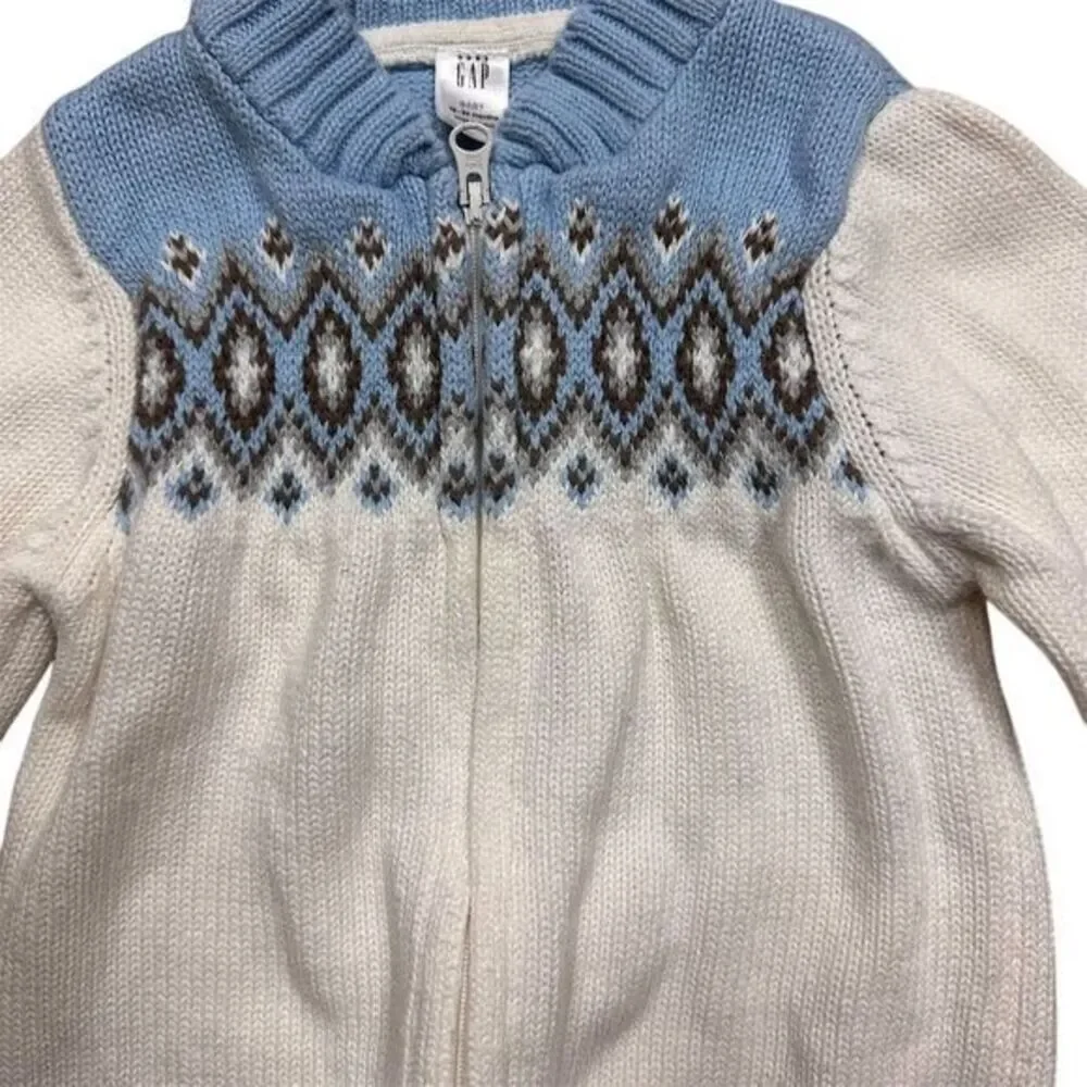 Baby GAP Fair Isle Knit Cardigan 18-24M White Blue Unisex Sweater